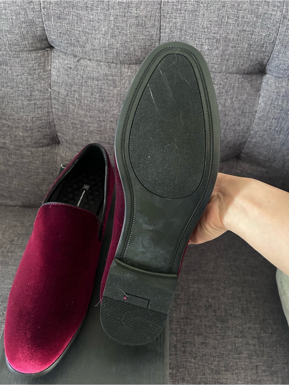 INC International Concepts Burgundy Velvet Slip-On Loafers with Black Trim - Picture 4 of 4